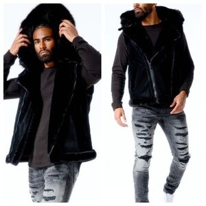 Jordan Craig Black Faux Fur Hooded Vest